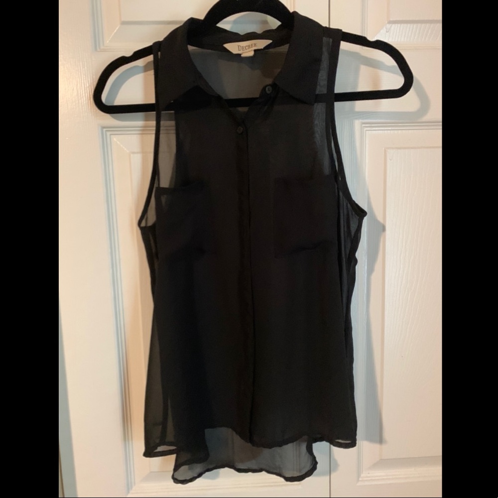 Black chiffon button down tank top
